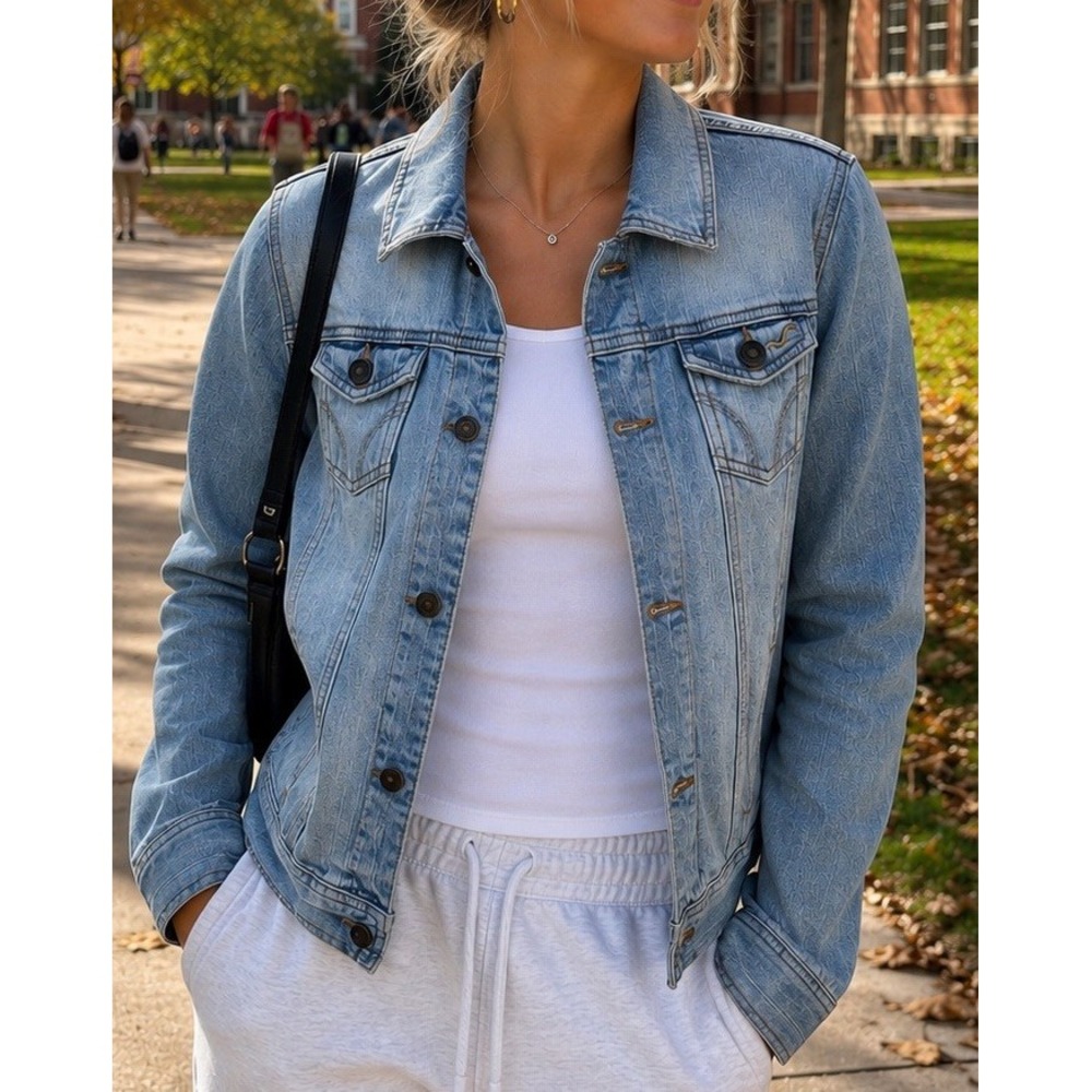 Y2K Vintage Hollister Denim Jean Button Fitted Jacket Mallcore Womens Medium